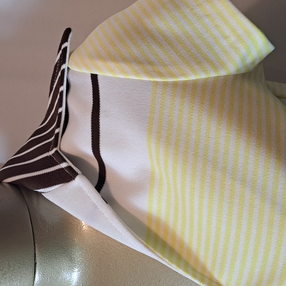 Vintage Frank-Lee of California Yellow & Brown Strip Knit Top W/Pointed Collar - Picture 2 of 6
